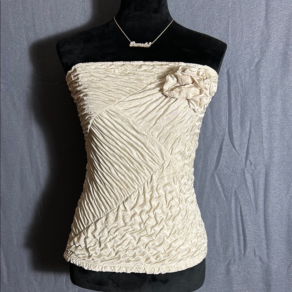 Vintage Textured Strapless Tube Top w/ Floral Accent Romantic Feminine Coquette